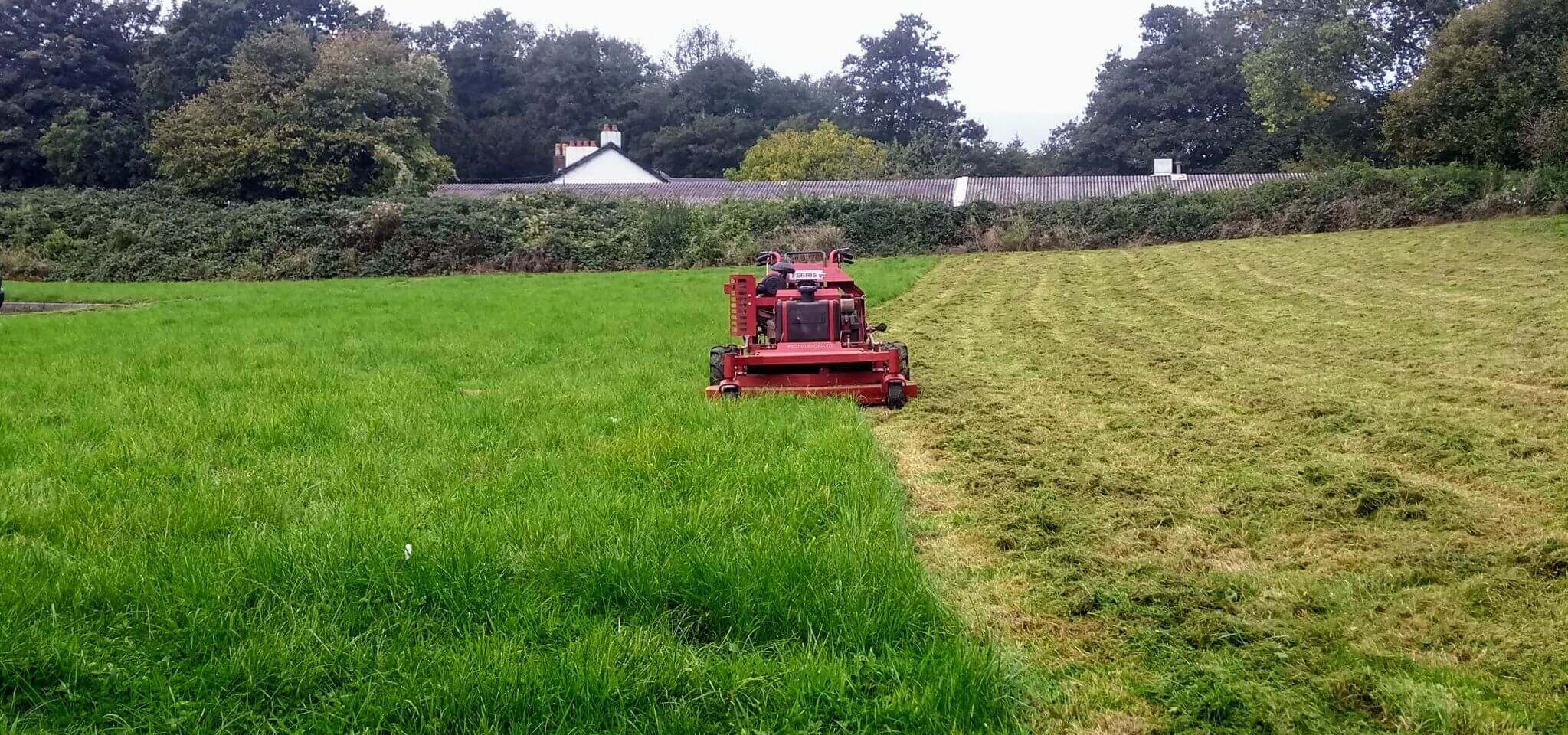 Lewis Garden Services Half Mown Field Using Ride On Mower
